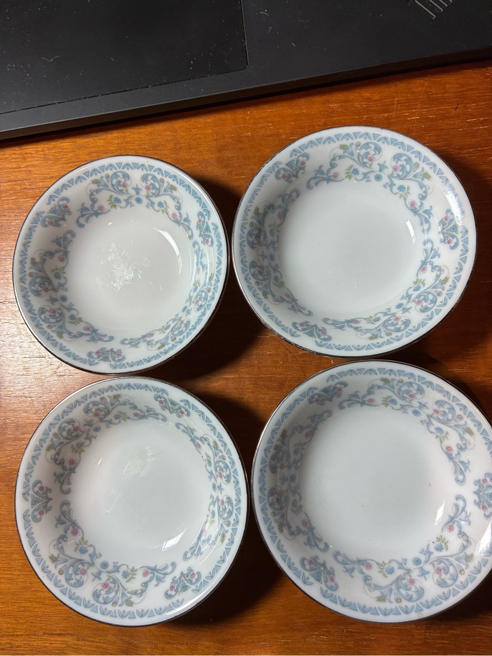 Classic Floral Rim White and Blue soy sauce Bowls - Set of 4